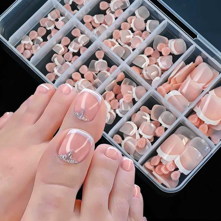 120Pcs 9-Colors  Fake Toenails Summer Short Sqaure Press On Toe Nails Tips Glossy Nude/Pink/Brown Full Cover False Toenail 66