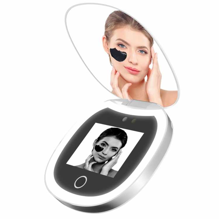 Travel Compact Mirror with UV Camera, 2X Magnification Portable UV Mirror with Lights Checking Facial Sunscreen LED Makeup Mirro 66