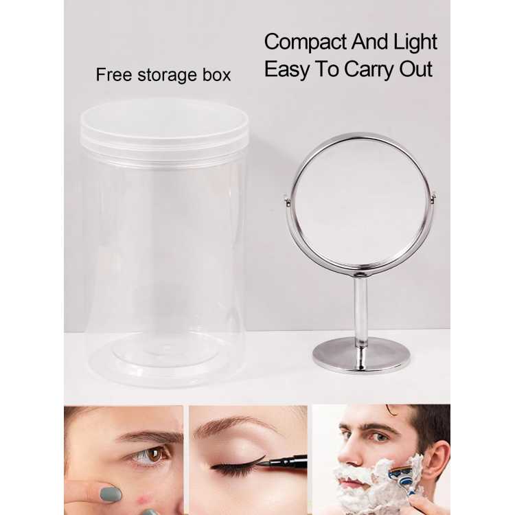 1pc Large Silver Makeup Mirror, Clear Double Sided Tabletop Beauty Mirror, Metal Silver Magnifying Cosmetic Mirror,  Rotatio 66