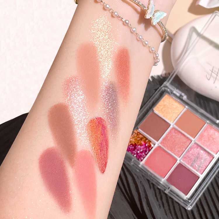 Summer 9 color eyeshadow palette: Orange brown, pink and gold, matte shimmer effect, lasting makeup, keep glitter rose Eyeshadow 66