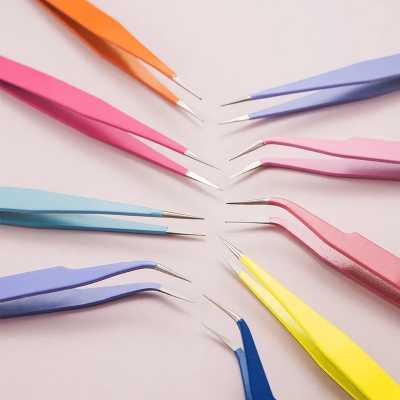 Colored Anti-Static Eyelash Tweezers Stainless Steel For Lash Extension Makeup Tools Nail Art Accessories Rhinestone Picker Tool 66