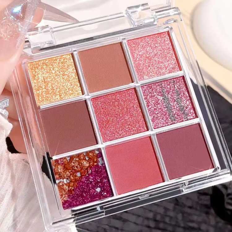 Summer 9 color eyeshadow palette: Orange brown, pink and gold, matte shimmer effect, lasting makeup, keep glitter rose Eyeshadow 66