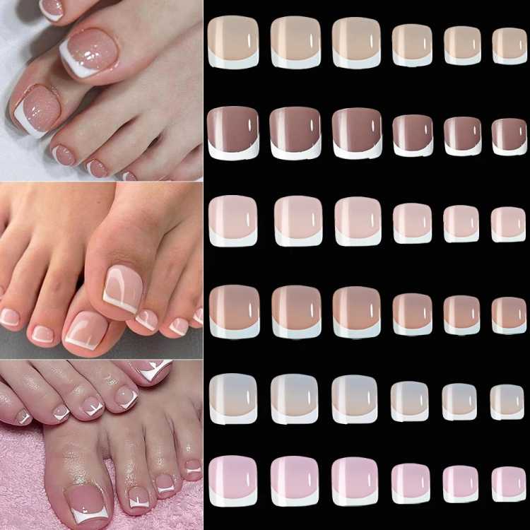 120Pcs 9-Colors  Fake Toenails Summer Short Sqaure Press On Toe Nails Tips Glossy Nude/Pink/Brown Full Cover False Toenail 66