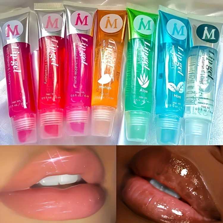 6/12Pcs  Watery Glossy Lip Gloss Set VE, , , Mint, Aloe,  Flavor Clear Lip Oil Moisturizing Lip Plumpin