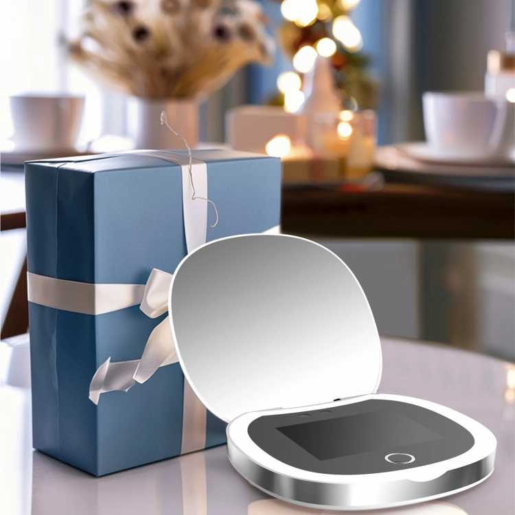 Travel Compact Mirror with UV Camera, 2X Magnification Portable UV Mirror with Lights Checking Facial Sunscreen LED Makeup Mirro 66