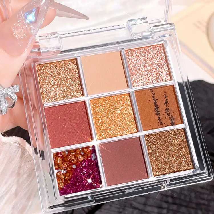 Summer 9 color eyeshadow palette: Orange brown, pink and gold, matte shimmer effect, lasting makeup, keep glitter rose Eyeshadow 66