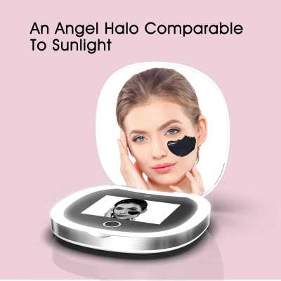 Travel Compact Mirror with UV Camera, 2X Magnification Portable UV Mirror with Lights Checking Facial Sunscreen LED Makeup Mirro 66