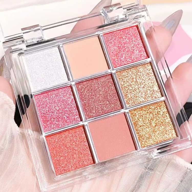 Summer 9 color eyeshadow palette: Orange brown, pink and gold, matte shimmer effect, lasting makeup, keep glitter rose Eyeshadow 66