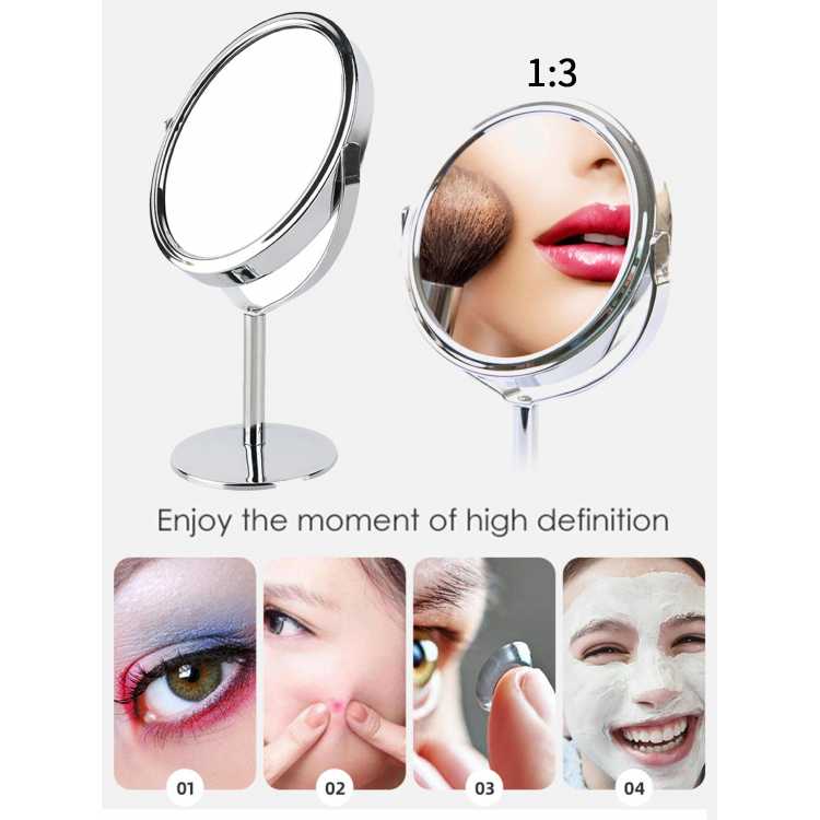 1pc Large Silver Makeup Mirror, Clear Double Sided Tabletop Beauty Mirror, Metal Silver Magnifying Cosmetic Mirror,  Rotatio 66