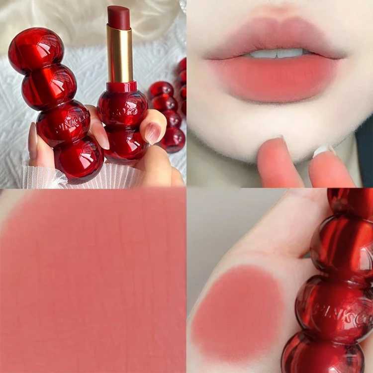 Cute Gourd Shape Matte Lipstick Smoked Brown Red Solid Lip Gloss Waterproof Long Lasting Tinted Balm Velvet Lip Makeup Pen